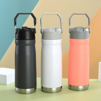 JWH OEM 18oz 22oz Bouteille d'eau de sport en acier inoxydable à double paroi pour voiture de voyage isolée avec couvercle en paille Bouteille à vide avec poignée