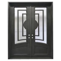 Designs extérieurs en fer Sécurité Acier français Extérieur en fer forgé Double porte avec gril Design