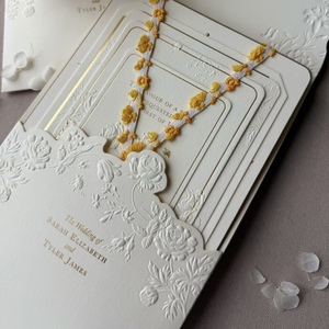 Tarjeta de Invitación de Boda de Lujo con Relieve, Diseño de Cruz y Caligrafía, Papel Artístico, Impresión Offset, Cartulina - Product Image 2
