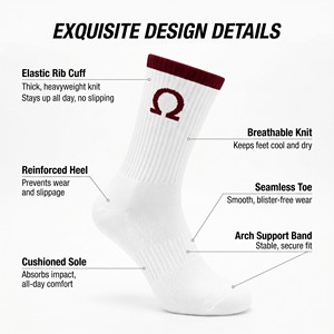 Chaussettes de sport respirantes et absorbantes avec logo personnalisé, faible MOQ, 82 % coton, sans couture, pour la randonnée, certifiées OEKO-TEX 100, MOQ 50 - Product Image 2