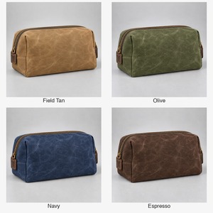 Dopp Kit Waxed Canvas Wide Mouth <b>Toiletry</b> <b>Bag</b> Brass Tone Zipper 25x14x13cm <b>Men</b> Grooming Custom Logo - Product Image 5