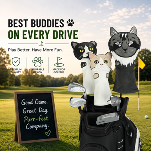 Fundas de Alta Calidad para Palos de Golf con Diseño de Gato, Personalizables con Logotipo de Marca, para Driver, Fairway Wood, Híbrido, Mallet y Putter - Product Image 2