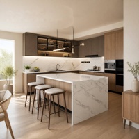 Pabrik furnitur dapur Foshan, dapur modern lengkap custom, pulau aluminium modular dengan tempat duduk