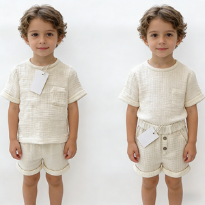 Wholesale OEM 100% Cotton <strong>Muslin</strong> Boy Toddler <strong>Clothes</strong> Sets Soft Short Sleeve T Shirt Short Set Two Piece Summer Baby Boy Clothing - Product Image 2