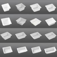 Palettes de présentation pour aliments et viandes en plastique PP recyclables, personnalisées en usine, palettes de qualité alimentaire, palettes d'emballage alimentaire jetables