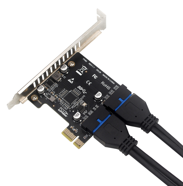 Super Speed 2-Port PCI-e USB 3.0 Riser Card Adapter Internal Dual 20-Pin PCI Express Converter for Computers