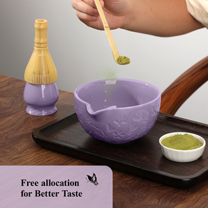 Traditional Japanese 4-Piece Matcha <b>Tea</b> Set Ceramics Bowl with Butterfly Design PP Whisk Porcelain Pottery for Ceremony - Product Image 3