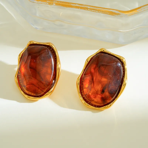 Boucles d'oreilles géométriques en résine plaquées or 18 carats, en acier inoxydable 304, style minimaliste, décontracté et simple, parfaites pour les femmes, à porter au quotidien, élégantes - Product Image 6