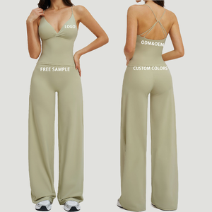Ensemble de sport 2 pièces personnalisé pour <span class=keywords><strong>femme</strong></span> : <span class=keywords><strong>débardeur</strong></span> et pantalon évasé taille haute pour Pilates, Yoga et Fitness - Product Image 1