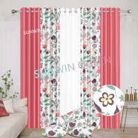 Rideau prêt-à-poser de luxe pour salon, design floral imprimé, à œillets, filtrant la lumière, 5/8 pièces, pour grandes portes et fenêtres