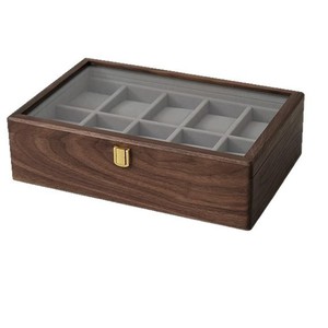 Walnut Wood <b>Watch</b> Storage Box Rectangle Solid Wood Display <b>Case</b> With Glass Lid 10 Compartment Organizer For Home Desktop Use - Product Image 1