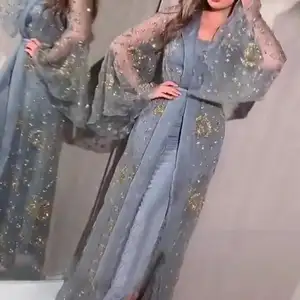 Droma Europe and America ladies fashion style banquet wear gilded big swing sexy 2021 blue maxi party dress with shawl