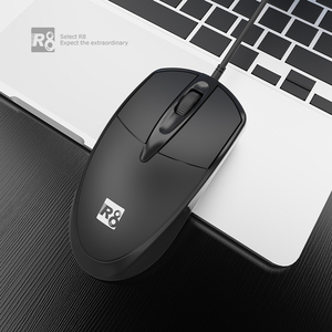 R8 3D USB có dây quang học văn phòng chuột nhà máy chất lượng bền màu đen chuột cho máy tính xách tay Máy tính để bàn làm việc - Product Image 3