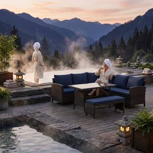 Sofá en Forma <span class=keywords><strong>de</strong></span> L <span class=keywords><strong>de</strong></span> Mimbre Resistente a la Intemperie para Patio y Piscina, con Cojines Gruesos, Muebles <span class=keywords><strong>de</strong></span> Ratán para Entretenimiento al Aire Libre - Product Image 2