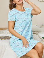 Robe de nuit décontractée pour femme, col rond, manches amples, imprimés variés, pour la maison, le sommeil et la détente quotidienne, collection Printemps-Été