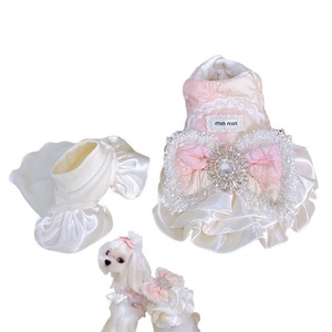 Vestido Acolchado Maltese con Lazo Grande, Ropa Linda para Mascotas, para Perros Pequeños, Poliéster, Color Sólido, Falda para las Cuatro Estaciones - Product Image 5
