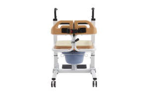 Chaise de transfert de patient à levage hydraulique en acier inoxydable avec siège de toilette en plastique divisé et seau amovible - Product Image 5