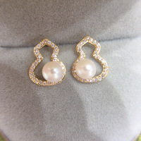 Boucles d'oreilles en perles d'eau douce naturelles pour femmes, haut de gamme, porte-bonheur, forme de gourde, blanc/gris, couleur or 18 carats, préservation de la couleur, mariage