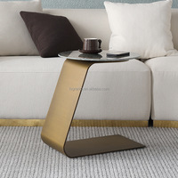 Table d'appoint moderne en métal, style luxe léger, en forme de C, petite table basse pour salon, balcon, tables d'angle rondes de loisirs