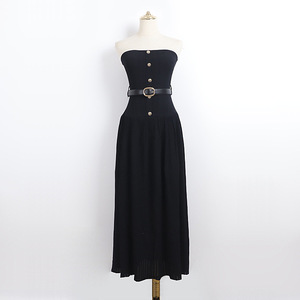 <span class=keywords><strong>Robe</strong></span> <span class=keywords><strong>longue</strong></span> tube unie en maille sans manches à boutonnage simple, coupe trapèze, avec ceinture, pour <span class=keywords><strong>femme</strong></span>, collection été 2026 - Product Image 1