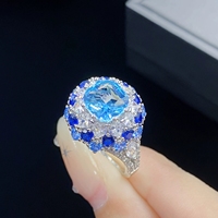 Anillo de Lujo con Flor de Aguamarina Simulada de Latón 8*8, Chapado en Rodio, para Boda o Fiesta, Gran Venta
