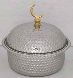 Casserole en métal décorative de forme ronde faite à la main en vente en gros de chauffe-plats fantaisie en acier inoxydable - Product Image 5