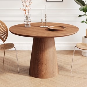 Modern Minimalist Round Dining <b>Table</b> 43 Inch MDF Grain Finish Solid Wood Base - Product Image 2