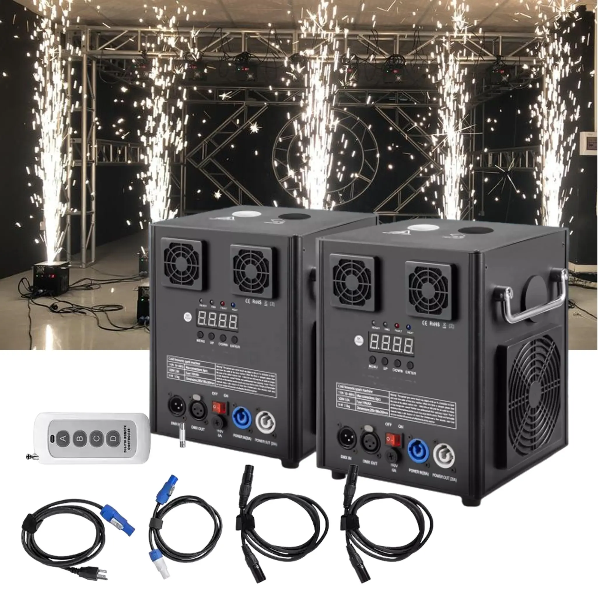 Electronic Cold Pyro Spark Fire Works Sparkler Machine Wedding Event Dmx512 Cold Spark Effect Machine 600w con telecomando Wireless