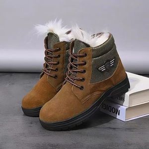 <b>Men's</b> Khaki Snow Boots Mid-<b>Heel</b> Fleece Lined Warm Winter Boots Front Laces Solid Color Adult Size - Product Image 3
