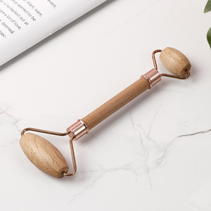 Produk Kecantikan Perawatan Kulit Anti Penuaan Label Pribadi, Alat Penghilang Keriput Kepala Ganda, Rol Pijat Wajah Kayu - Product Image 2