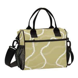 Sac isotherme de style hawaïen avec motif de fleurs de Pikake, sac à déjeuner personnalisé avec logo, sac isotherme réutilisable avec bandoulière - Product Image 1