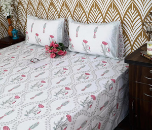 Parure de lit en coton 400 fils de qualité supérieure, imprimée à la main, motif floral bohème indien, avec taies d'oreiller assorties, vente en gros de linge de lit de Jaipur - Product Image 1
