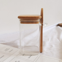 Ensemble de bocaux en verre pour le rangement de la cuisine, bocaux carrés en verre avec couvercle et cuillère en bambou, support élégant en bois pour ustensiles