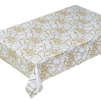 Nappe de table en PVC de luxe dorée à motifs géométriques avec imprimé floral stylisé, imperméable et anti-taches