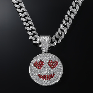 Collana con Ciondolo Occhi Ghiacciati a Cuore, Placcata Oro 14K, con Strass di Cristallo, Catena Miami Cuban, Regalo Unisex per Bambini per Feste - Product Image 2