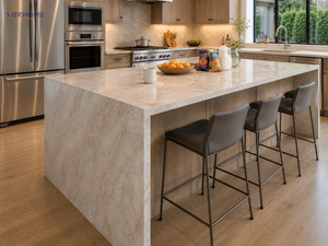 Gabinetes <span class=keywords><strong>de</strong></span> Cocina <span class=keywords><strong>de</strong></span> Lujo en Roble Americano Macizo con Caja <span class=keywords><strong>de</strong></span> Contrachapado, Isla <span class=keywords><strong>de</strong></span> Cuarzo Taj Mahal y Cajones con Cierre Suave - Product Image 2