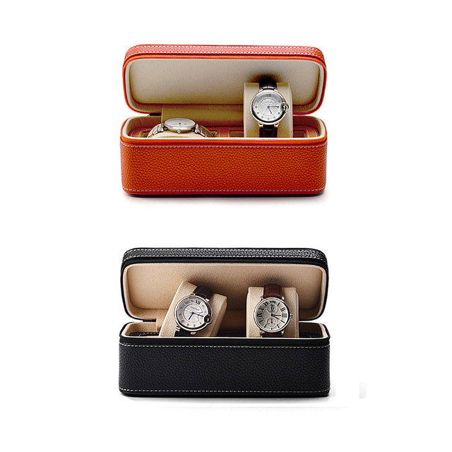 Orange Black HX Brand HX-1 Model Watch Roll Box 2 Slots Travel Zipper Box