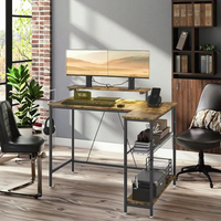 Bureau d'ordinateur portable en métal Addreen, facile à assembler, avec deux prises de courant et ports USB pour une recharge pratique de l'ordinateur portable