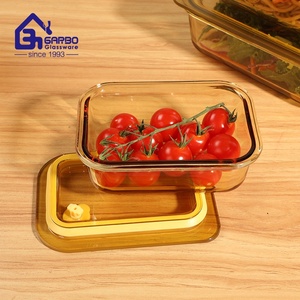 Récipient alimentaire en verre à haute teneur en borosilicate <span class=keywords><strong>avec</strong></span> <span class=keywords><strong>couvercle</strong></span> coloré taille différente boîte à lunch en verre résistant à la chaleur <span class=keywords><strong>bol</strong></span> de couleur unie ambre - Product Image 6