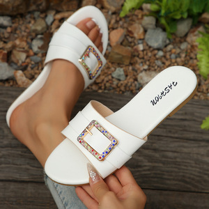 Sandalias planas para mujer, color negro, blanco, punta redonda, forro de piel sintética, suela adhesiva, talla 36 a 43 - Product Image 3