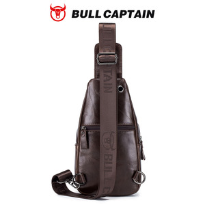 Sac bandoulière en cuir pour homme BULL CAPTAIN, sac messager à bandoulière avec logo embossé, fermeture à glissière, utilisation quotidienne, toutes saisons, sac de poitrine - Product Image 6
