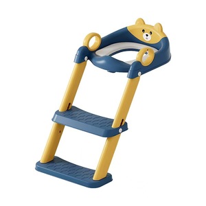 Children's Toilet Seat <b>Step</b> <b>Stool</b> With Ladder For Potty Training Blue And Yellow Bear Design Foldable PP Material - Product Image 5