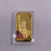 Barre commémorative plaquée or du Jour de l'Indépendance des États-Unis, Statue de la Liberté et Aigle, colorée, objet de collection