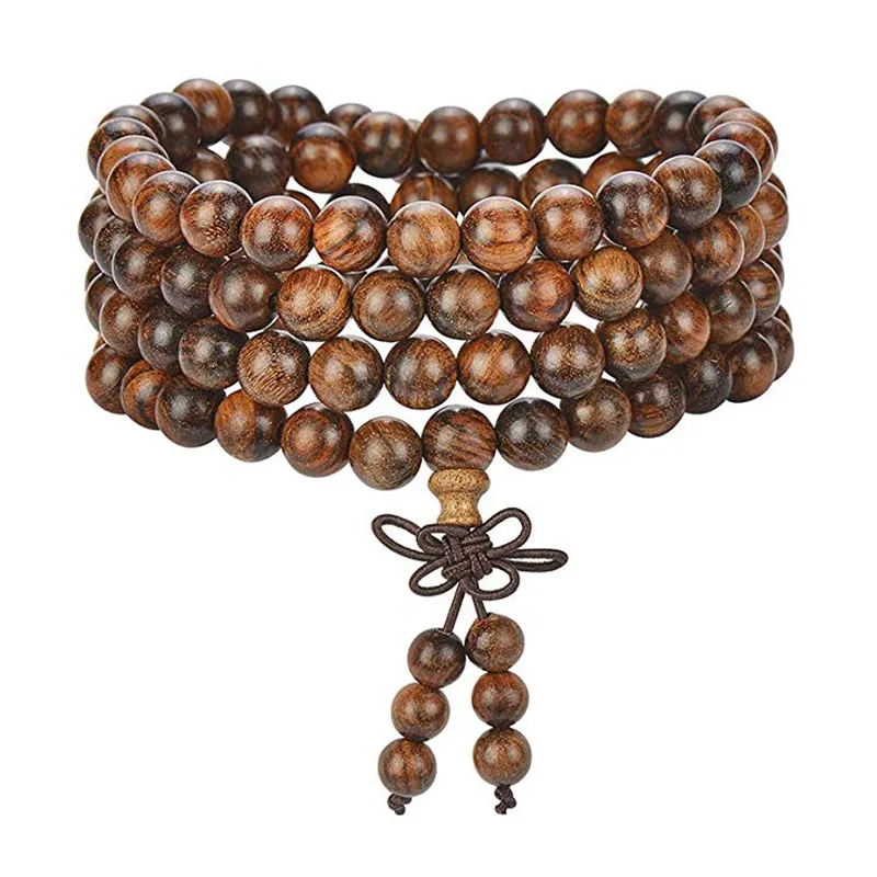 Women Men 8ミリメートルWooden Bead Buddhist Prayer Mala Necklace Bracelet Gift Jewelry