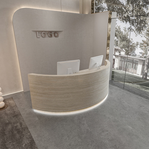 <strong>Modern</strong> Arc-Shaped Travertine Stone Front Reception <strong>Desk</strong> for Beauty Salon Clothing Store Company Hand Painted Cashier <strong>Information</strong> - Product Image 1