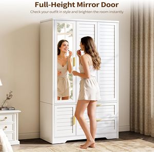 <span class=keywords><strong>Armoire</strong></span> moderne en bois sur mesure avec miroir, 2 tiroirs, <span class=keywords><strong>3</strong></span> <span class=keywords><strong>portes</strong></span>, <span class=keywords><strong>armoire</strong></span> de rangement autoportante pour vêtements, pour chambre à coucher - Product Image 3