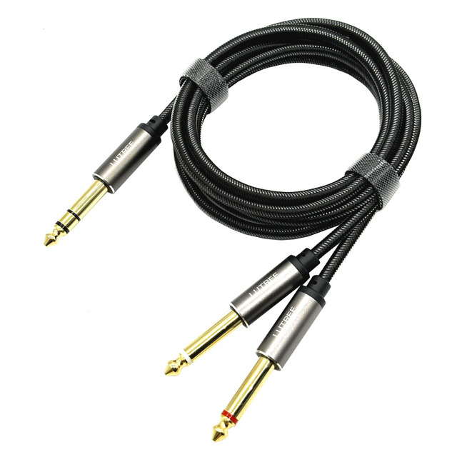 1/4 Inch TRS to Dual TS Y Splitter Cable, Gold Plated 6.35mm Stereo Male to 2 Mono Male Breakout Cable for Audio Interface