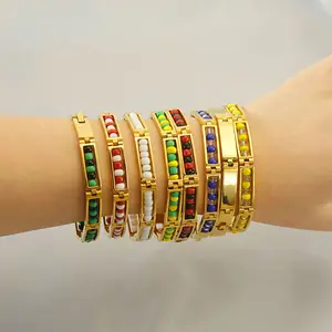Wholesale 18K Gold Plated Stainless Steel Colorful Beaded Bracelet Rotatable Beads Link Bracelet For Women