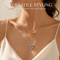 Collier Cœur en Acier Inoxydable Plaqué Or, Pendentif Double Cœur, Chaîne Serpent, Anneaux Multiples, Collier Poli Miroir pour Femme
