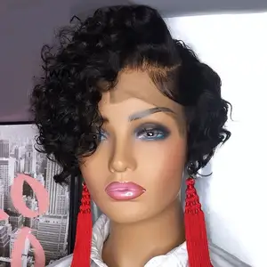 Vendor New Design For Summer Short Pixie Curl HD Lace Remy Human Hair Wig Perruque Pixie Cut HD Lace Front Wigs For Black Women